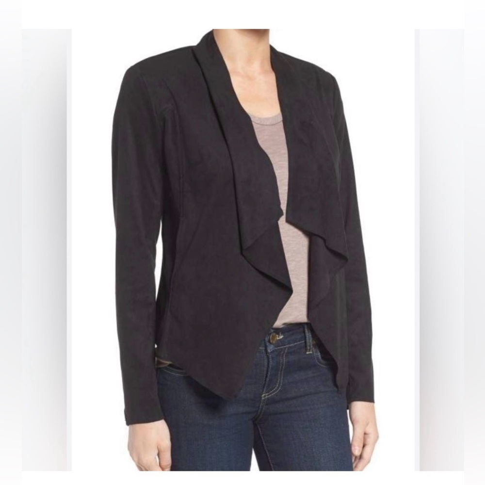 Kut from the Kloth Black Whimsigoth Waterfall Vegan Suede Edgy Pocket Blazer S